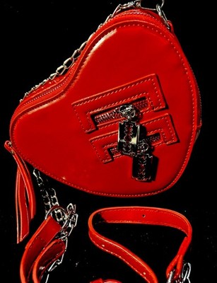 Ruby Red Heart Purse.8 x6 W/ Detachable Handle  Razor Zippers #A124