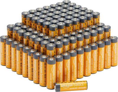 Amazon Basics 100-Pack AA Alkaline Batteries, 1.5 Volt, 10-Year Shelf Life, Reli