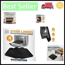 4 Pack Reusable Non-Stick Toaster Oven Liners for Perfect Cooking - 12x12 Black