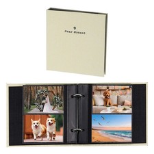 Small Photo Album 5.9x5.7" Linen Picture Book Holds 100 Photos, Beige White