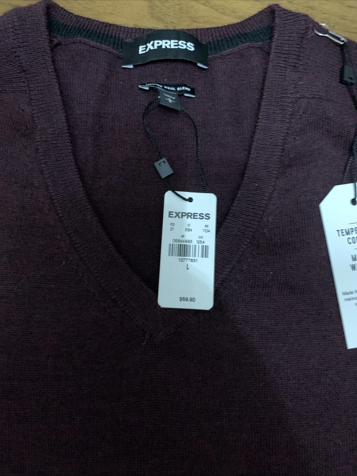 Express Men’s Merino Wool Blend Sweater Burgundy Size Large NWT - Image 3 of 4