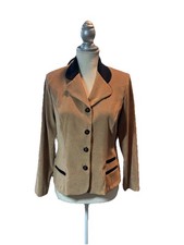 Tan and Brown Faux Suede Blazer Jacket Mock Front Pockets Size 10P Vintage