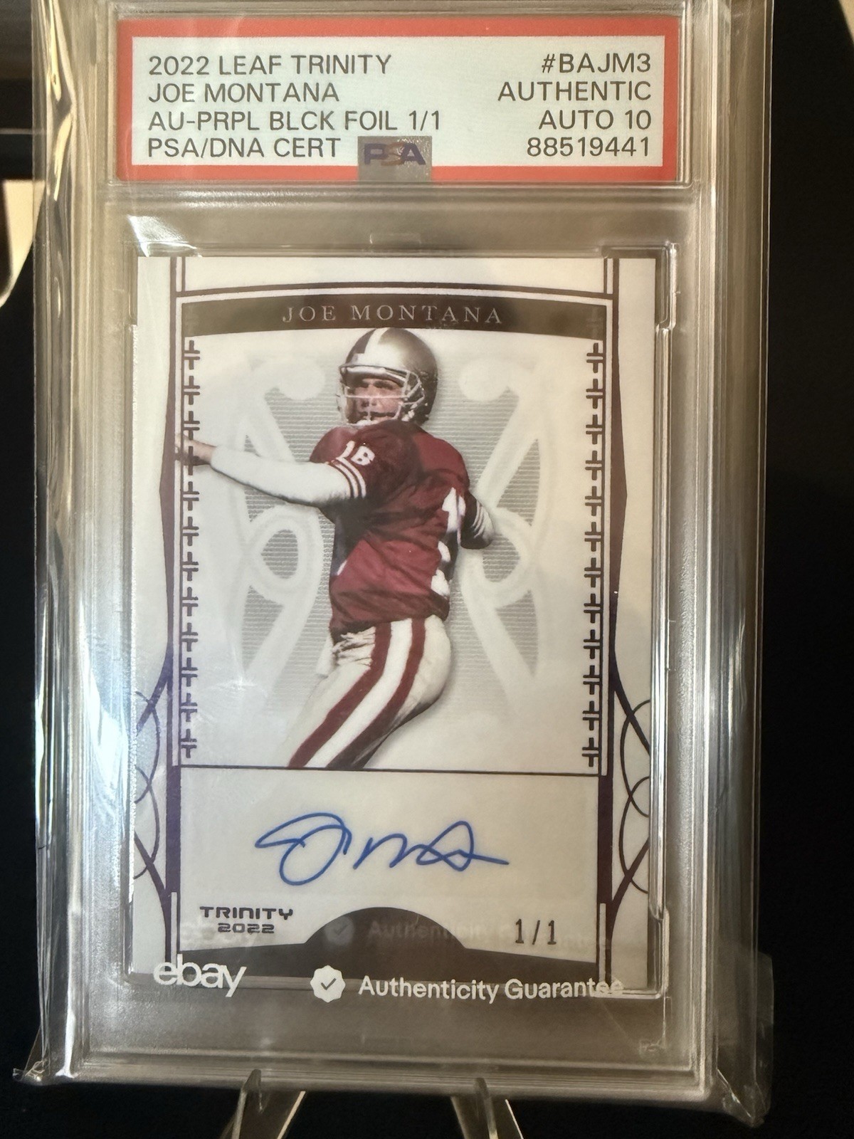 POP 1🔥2022 Leaf Trinity JOE MONTANA Purple Black Foil 1/1🔥AUTO  view 4