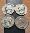 Lot of 4 90% Silver Washington Quarters Junk Silver - FREE SHIPPING