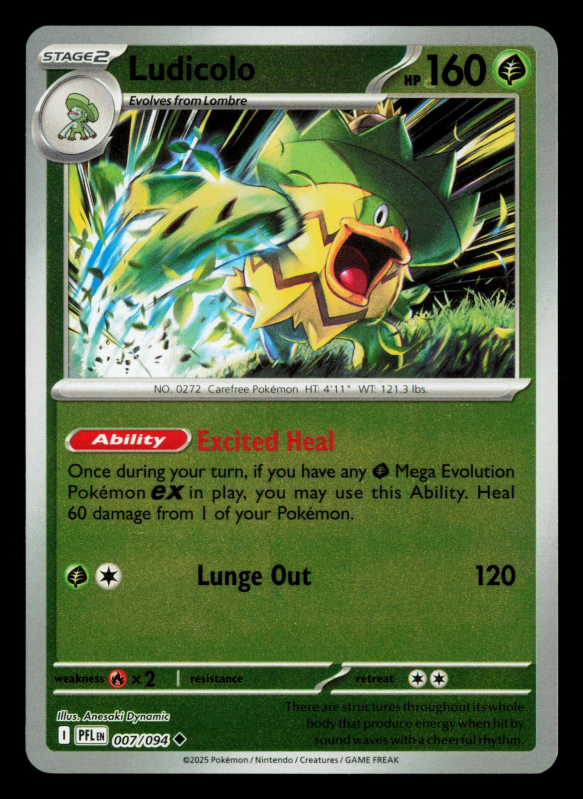 Ludicolo 007/094 Uncommon Phantasmal Flames Pokemon Reverse Holo LP