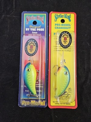 2 NOS Strike King Series 3 Pro-Model Crankbaits, HC3-503 Chartreuse, Blue Back