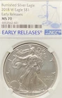 2018 W $1 BURNISHED AMERICAN SILVER EAGLE EARLY RELEASE NGC MS 70 NO RESERVE