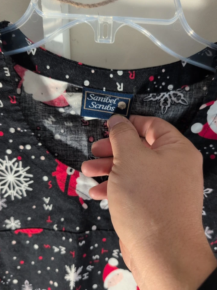 Sanibel Scrubs Santa Christmas Scrub Top Size M Women's - Image 4 of 4