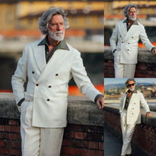 Peak Lapel Men's Suits Formal Business 2PCS Double Breasted Jacket Coat Casual