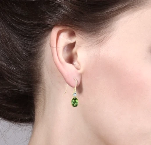 925 Yellow Gold Plated Silver Green Tourmaline and White Topaz Dangle Earrings - Image 2 of 4