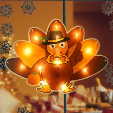 Lighted Thanksgiving Window Decorations, 15.7" Light up Autumn Turkey Window Lig