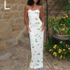 SheIn Women's L White Yellow Green Floral Maxi Dress Strapless Sleeveless