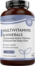 Nutravita Multivitamins & Minerals 365 Vegan Tablets 1 Year Supply Immune Suppor