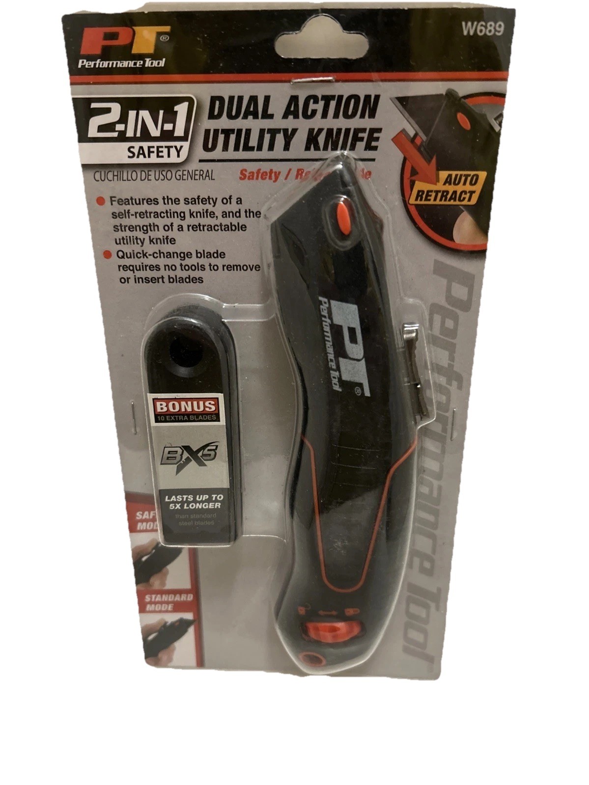 Performance Tool 2 In 1 Safety Dual Action Utility Knife W689,