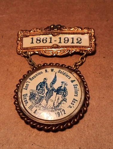 Original Ann'l Reunion N. W. Soldiers and Sailors Dixon Illinois Medal 1912 GAR