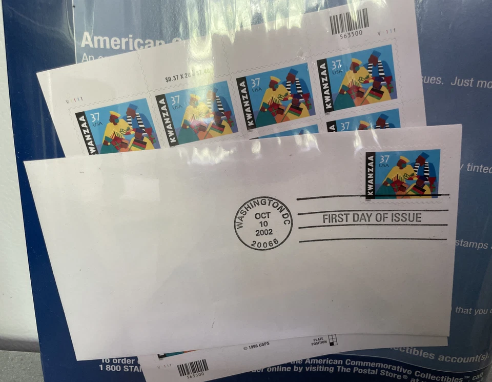 USPS Kwanzaa Stamps First Day of Issue 2002 Set 37 Cent 10/10/2002 New Sealed - Image 4 of 4