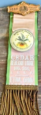 Antique c1870 Etna Ohio Rebekah Lodge Odd Fellows Reversible Ribbon Pinback IOOF