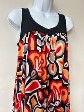 Boho tunic dress Orange black  70's pattern Sz 6 Hippie Flowy summer beach Tank