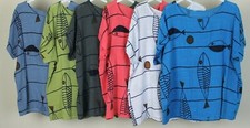 NEW LADIES ITALIAN QUIRKY LAGENLOOK FISH PRINT LIGHTWEIGHT COTTON CASUAL TOP