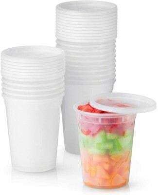 192 PK- 32 oz. Clear Plastic Soup/Food Freezer Containers w/Lids - Microwaveable