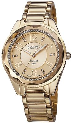 NEW August Steiner AS8122YG Yellow Gold Womens Watch Diamond Crystals In Dial