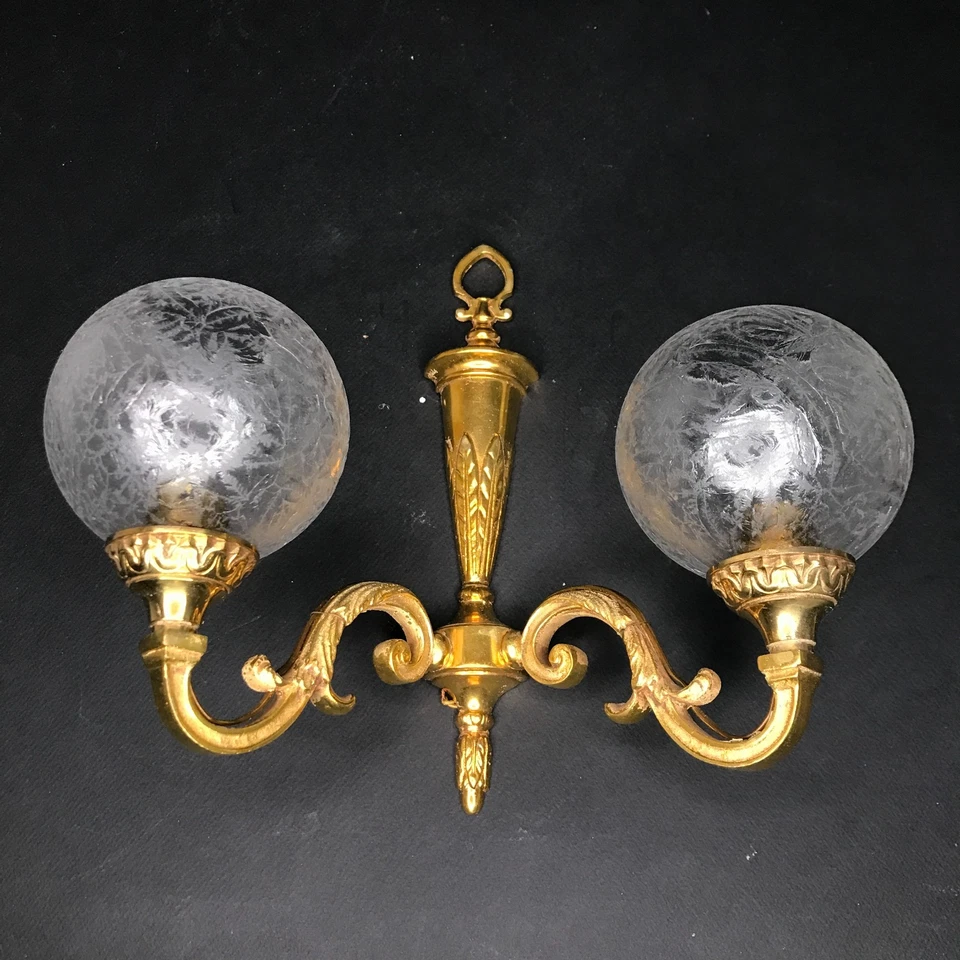 Applique Neoclassico 19e IN Bronzo Dorata E Vetro, M, Antico Vintage - Immagine 4 di 4