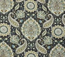 MILL CREEK FIDELIO MOONROCK BLACK BLUE DAMASK LINEN MULTIUSE FABRIC BY YARD 54"W