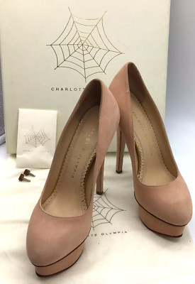 Charlotte Olympia DOLLY Platform Pumps Heels BLUSH NUDE Suede Shoes Womens 35.5