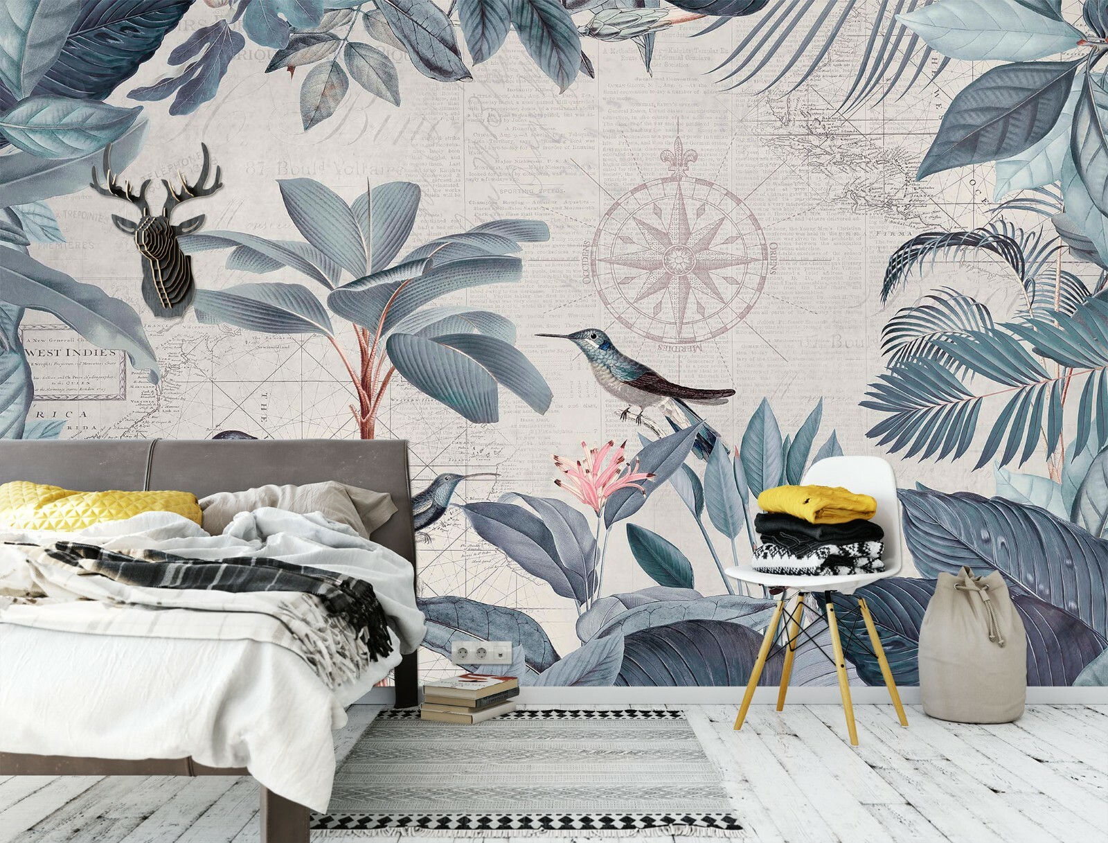 3D Gray Blue Leaves O139 Wallpaper Wall Mural Self-adhesive Andrea haase Fay