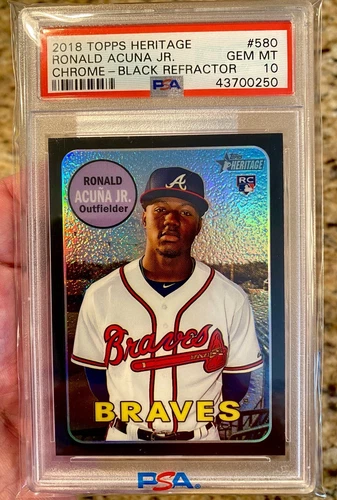 2018 Topps Heritage Chrome Black Refractor Ronald Acuna Jr. RC /69 PSA 10