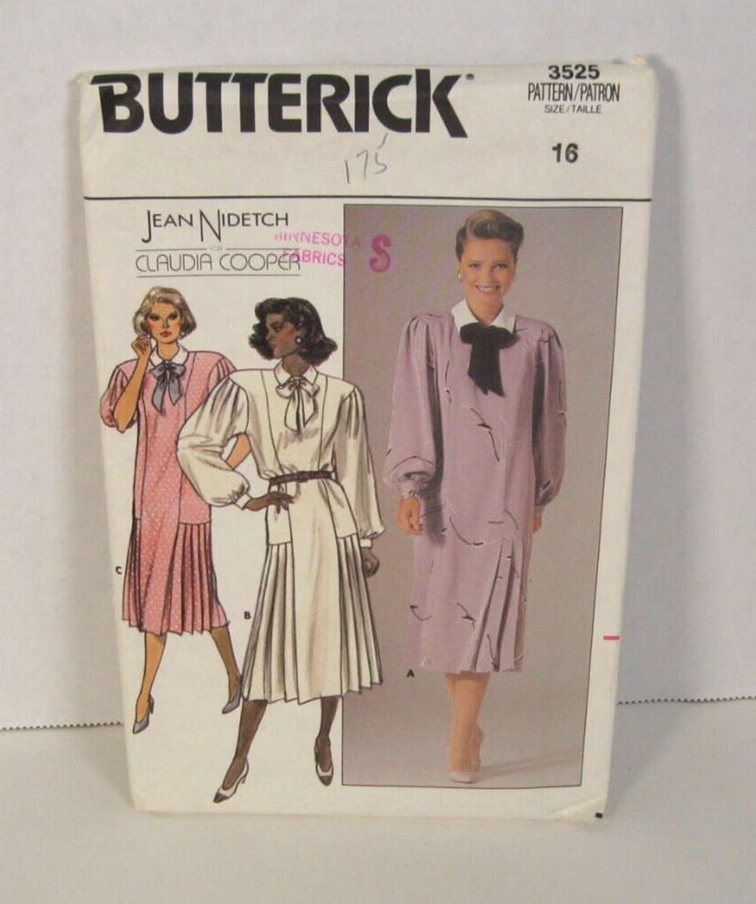 Butterick 3525 Straight Dress w/Pleats & Sleeve Options Misses' 16 Pattern  Uncut | eBay