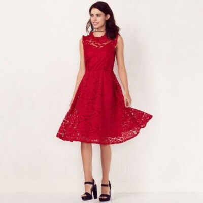 LAUREN CONRAD Mockneck Floral fit & flare Lace Dress in Red XS S M L XL NEW | eBay LAUREN CONRAD Mockneck Floral fit & flare Lace Dress in Red XS S M L XL NEW | eBay