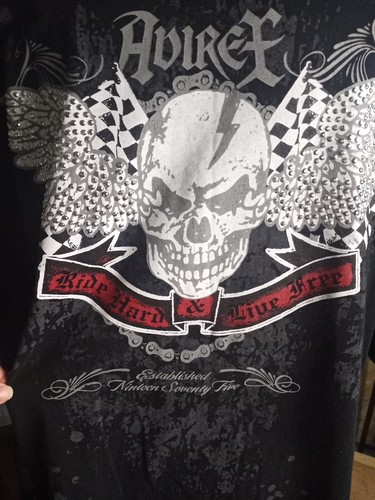 Avirex Sequin Skull Graphic Short Sleeve T-Shirt Men's XL Black, Biker - Picture 7 of 9