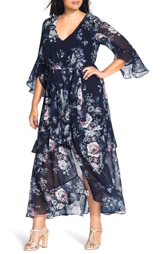 City Chic Blue Floral Dress Size S/16 