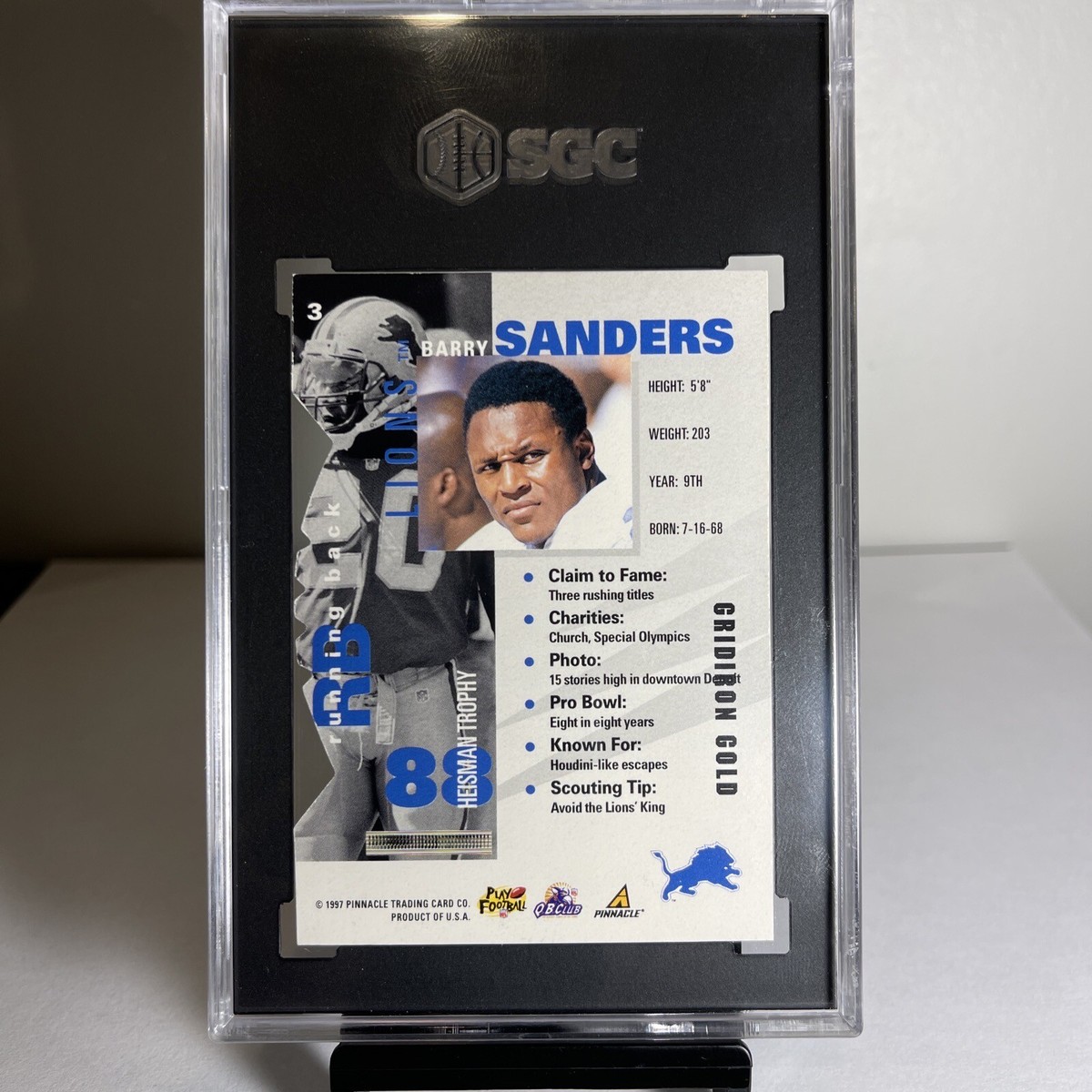 1997 Pinnacle Inside Gridiron Gold #3 (Rare) (Die Cut Lions) HOF
