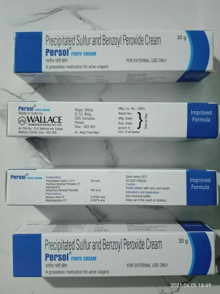 Persol Forte Cream 10%Benzoyl Peroxide + Precipitated 5% Sulphur . 30gm