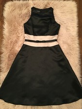 Scott McClintock Black Satin Belted Waist Round Neck Evening Gown Prom Dress Sz6
