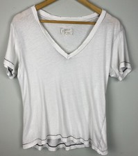Women’s Current/ Elliot Distressed T Shirt White V-neck Sz 2 Cotton Made In USA