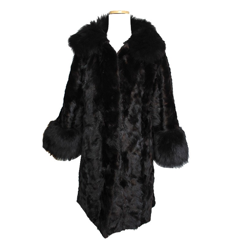 Cappotto pelliccia visone nero altra marca con bordo pelliccia di volpe nera 44 125516143