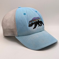 Patagonia Fitz Roy Bear Trucker Hat Snapback Mesh Faded Blue Gray Hiking Unisex