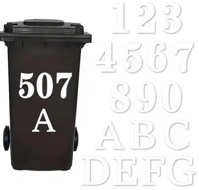 Self Adhesive Wheelie Bin Number Stickers PVC House Address Bin Labels A-G 0-9 - Image 1 of 4