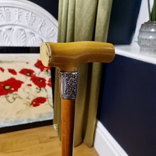 Antique Walking Stick John Millward Banks  silver Gentleman cane malacca horn