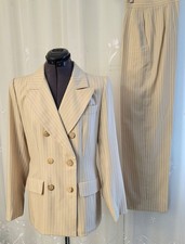 Yves Saint Laurent Vtg 70s Suit Ivory Double-Breasted Jacket Pinstripe Trousers