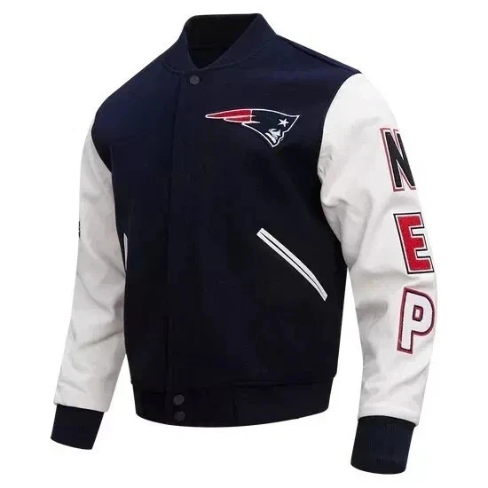 New England Patriots Varsity Jacket Black Wool & Leather Bomber Style Coat - product detail image 3