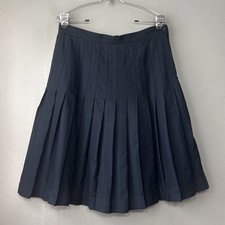 Vtg Lands End Navy Pleated Midi Skirt Size 8 Schoolgirl Dark Academia Uniform