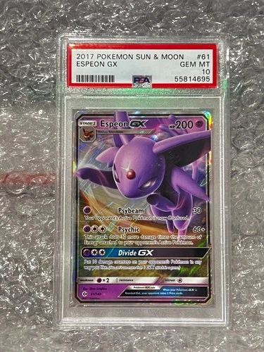 Pokémon Espeon GX TCG Sun & Moon Base Set Holo Ultra Rare Card 61/149 PSA 10