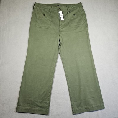 J.CREW Womens Sz 33 Sailor Slim Wide Leg Chino Pants Green Elevated Basic Chic