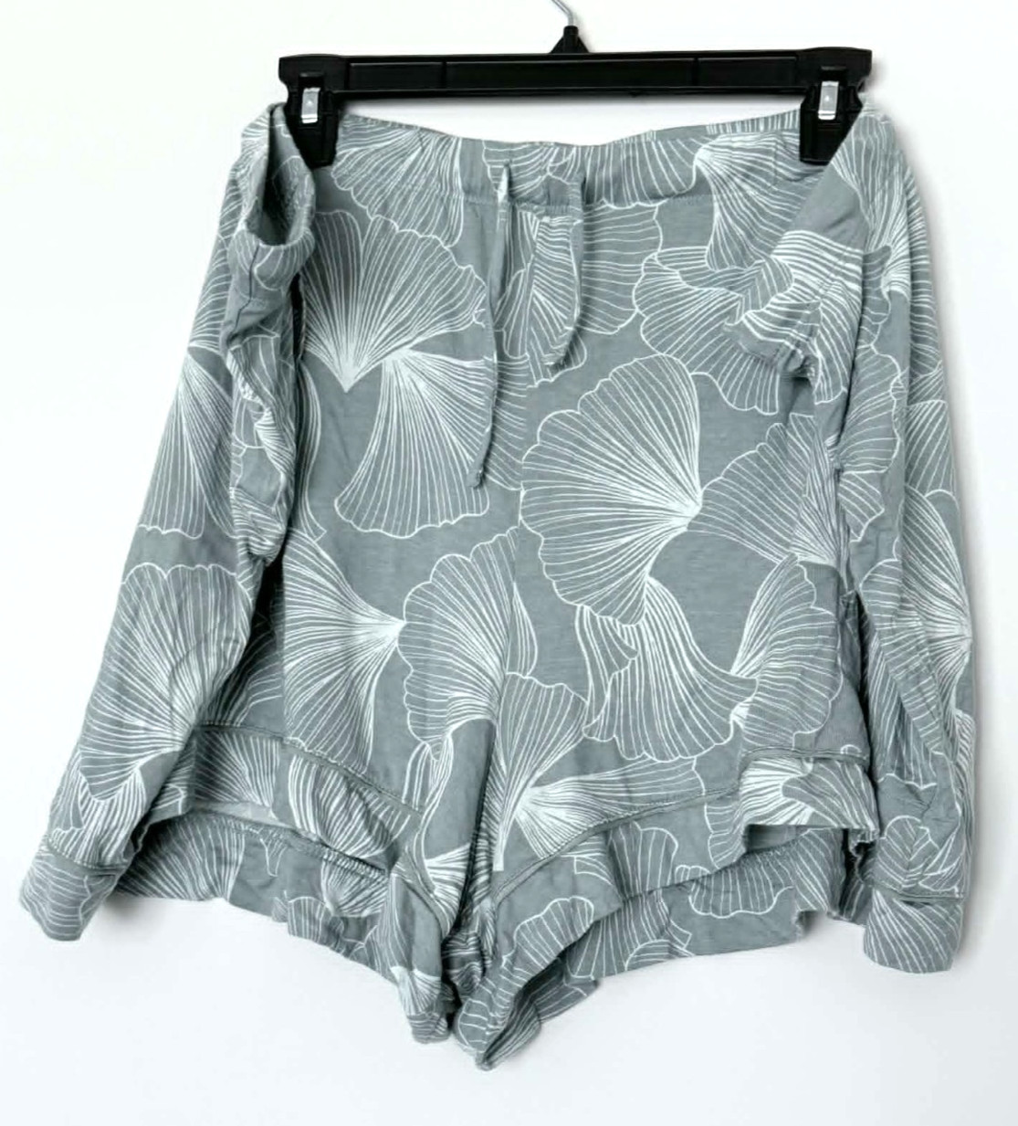 Sage Green Botanical Print Pajama Shorts - Pockets - Shorts Only - 3X - D19