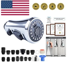 3-Function Pull Down Spray Head for Kitchen Faucets - Chrome with 15 Adapters