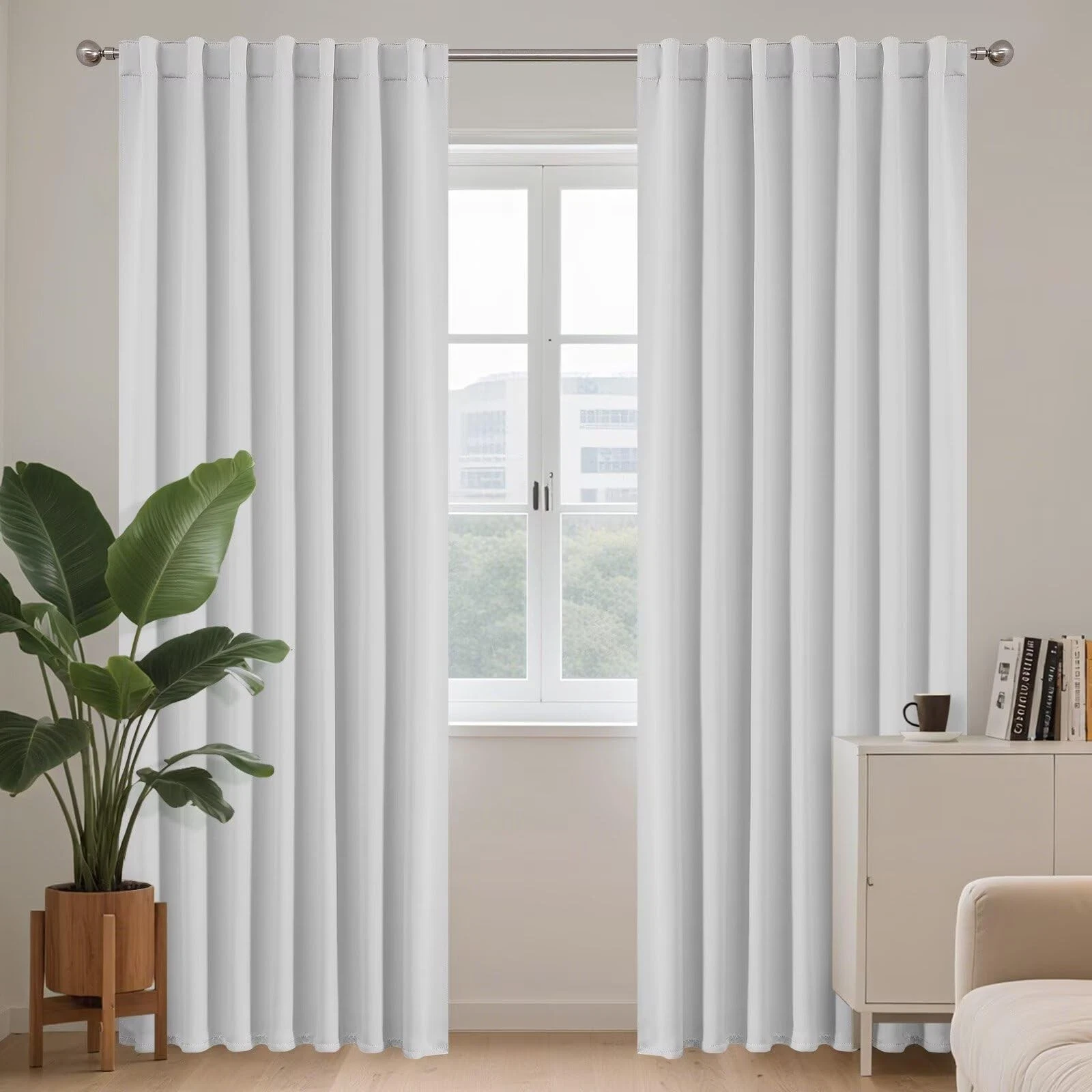 Joydeco White Blackout Curtains 96 Inches Long for Bedroom, Curtains 96 Inch